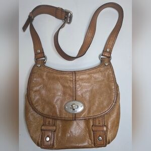 Fossil Maddox Flap Leather Handbag Crossbody- Camel/Tan/Brown